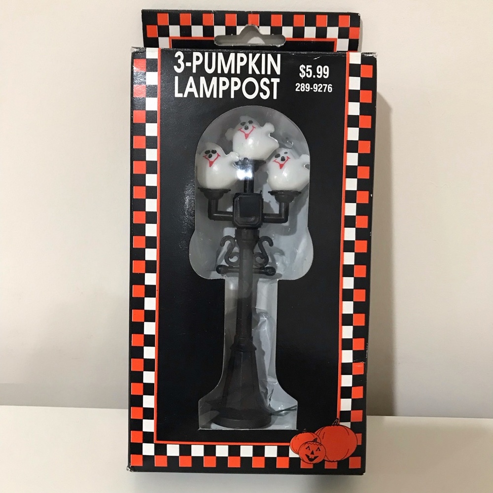 Vintage Spooky Hollow 3-Pumpkin Ghosts Lamp Post & Ghost Fence Accessories Rare - Picture 5 of 14
